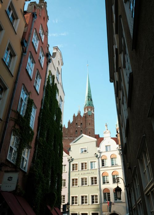 Free Beautiful view of Gdańsk's old town and St. Mary's Cathedral on a sunny day. Stock Photo