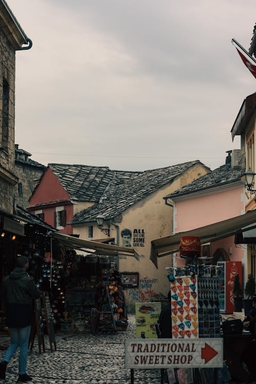 Narrow Street with Gift Shops in Town