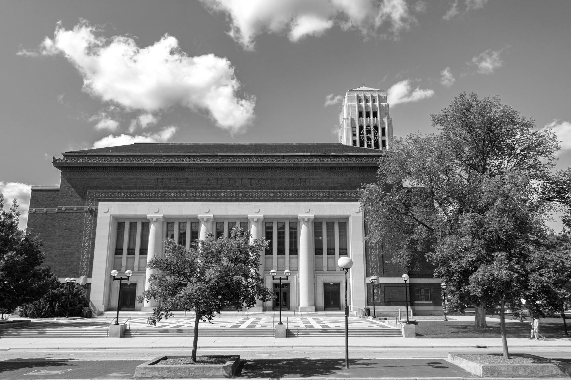 Facade of the Hill Auditorium in Ann Arbor, Michigan