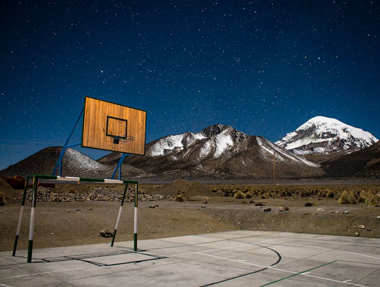 View Of A Basketball Court At Night