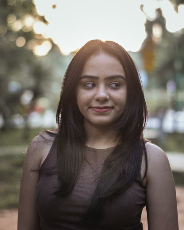 Woman with sleek black hair