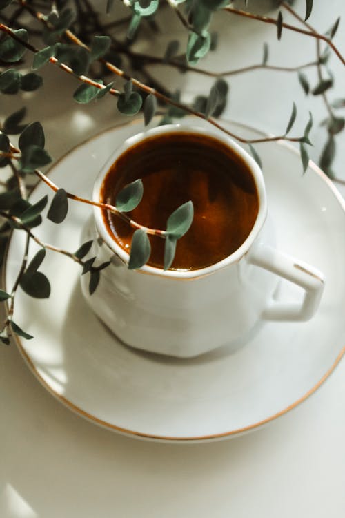 Coffee in a White Porcelain Cup 