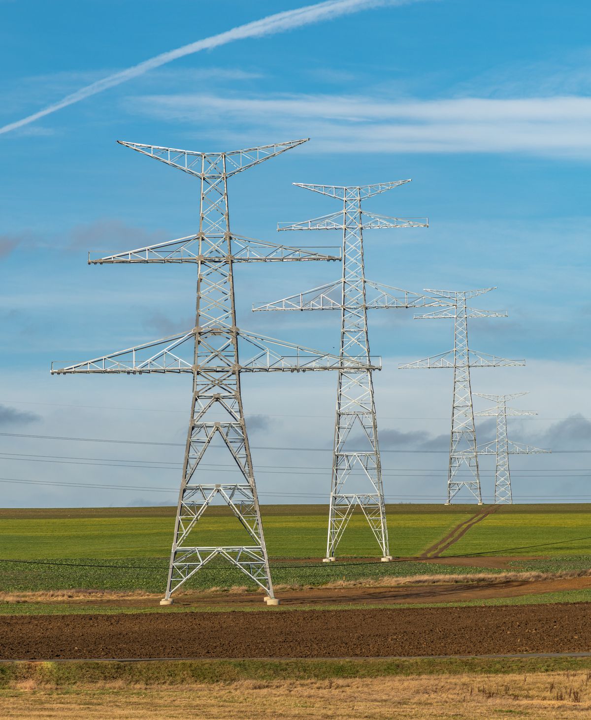 Electricity Pylons in a Field · Free Stock Photo