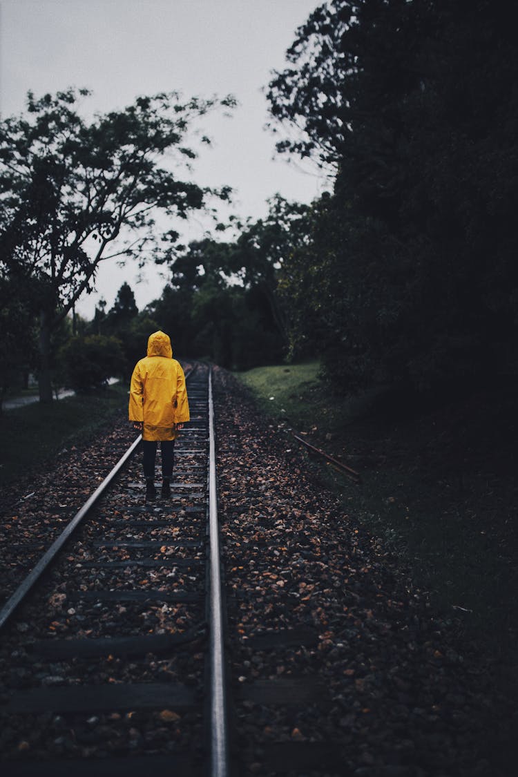 Person Standing On Train Rail