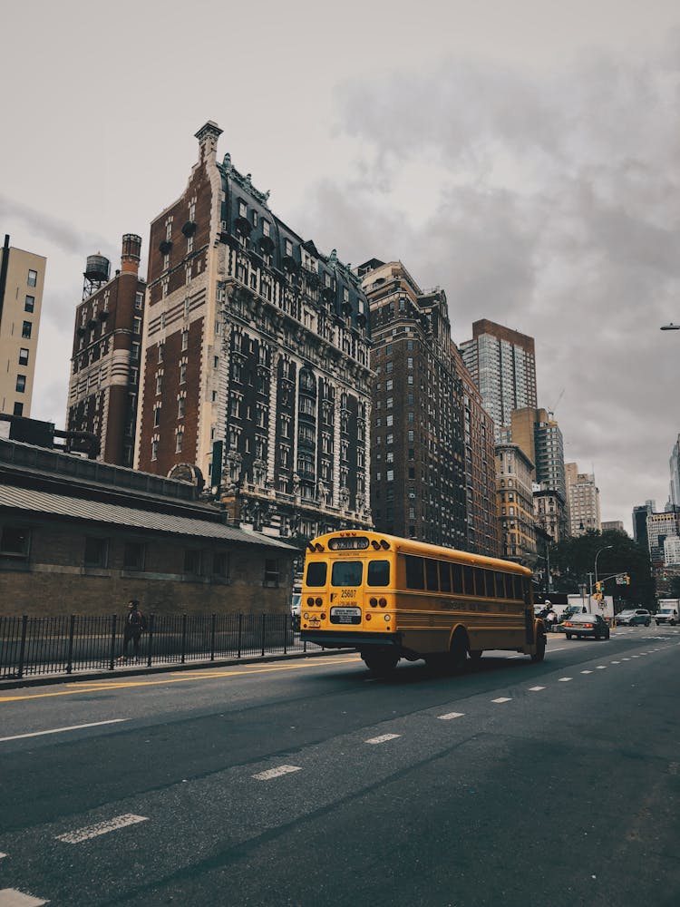 Yellow School Bus On Road