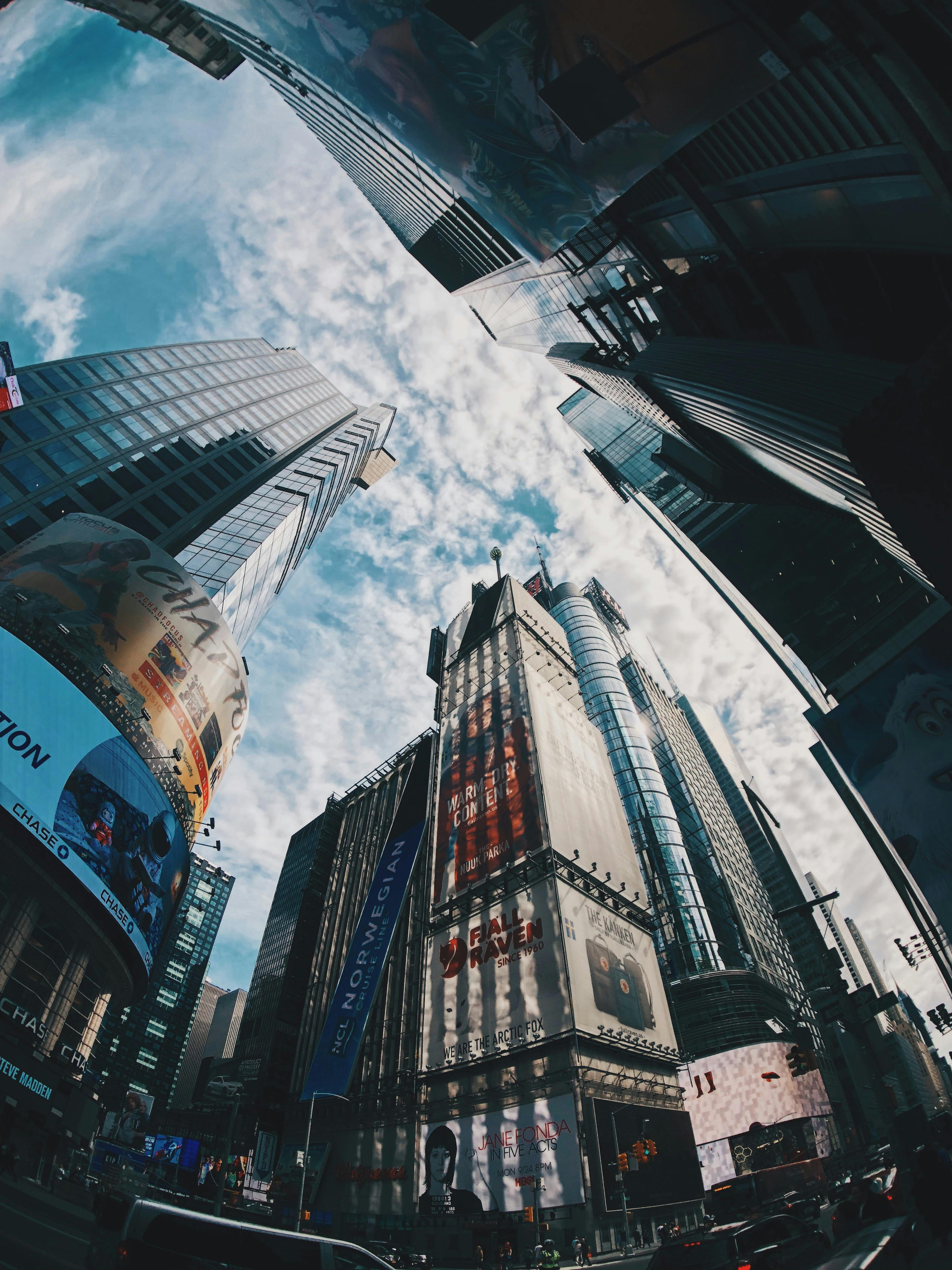 low angle photograph of city structures