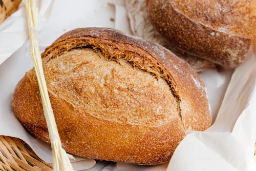 Free Bread on Wicker Basket Stock Photo