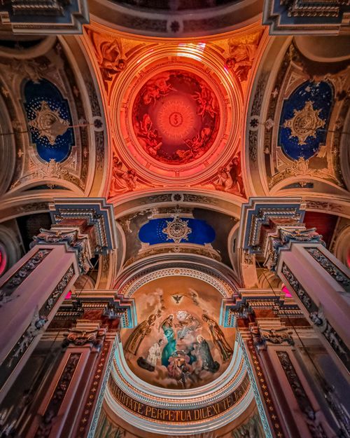 Free Intricate frescoes and architectural details on a church ceiling in Itu, São Paulo, Brazil. Stock Photo