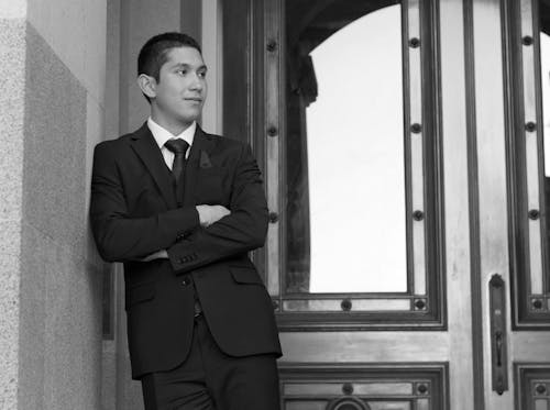 Man in Suit in Black and White