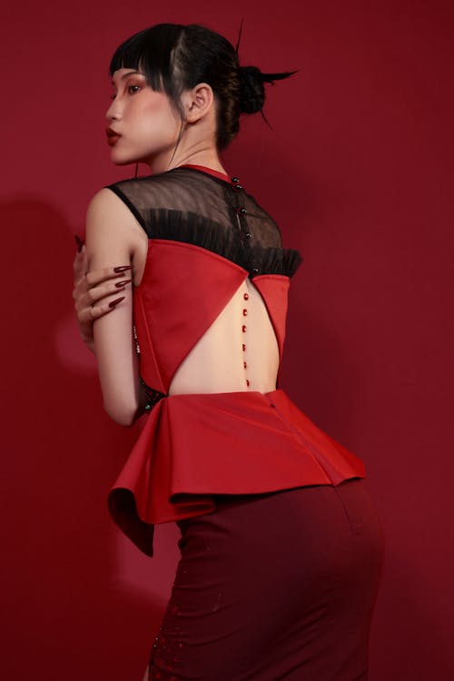 Back View of Woman in Red Clothes