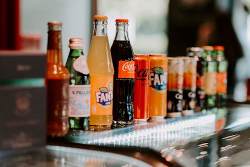 Soft Drinks and Juices in Row