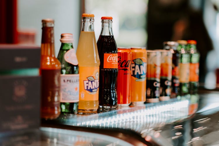 Soft Drinks And Juices In Row