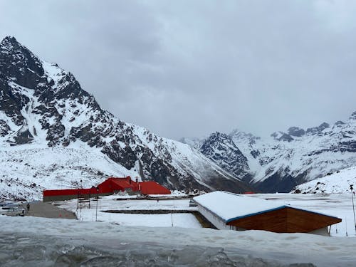 Buildings Surrounded by Snowcapped Mountains