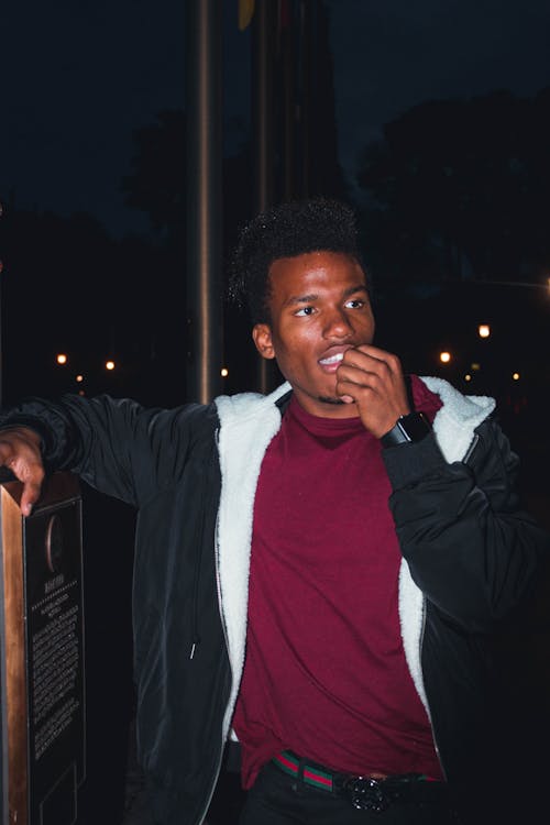 Man Wearing Red Crew-neck Shirt