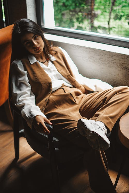 Model in Blouse and Cord Vest