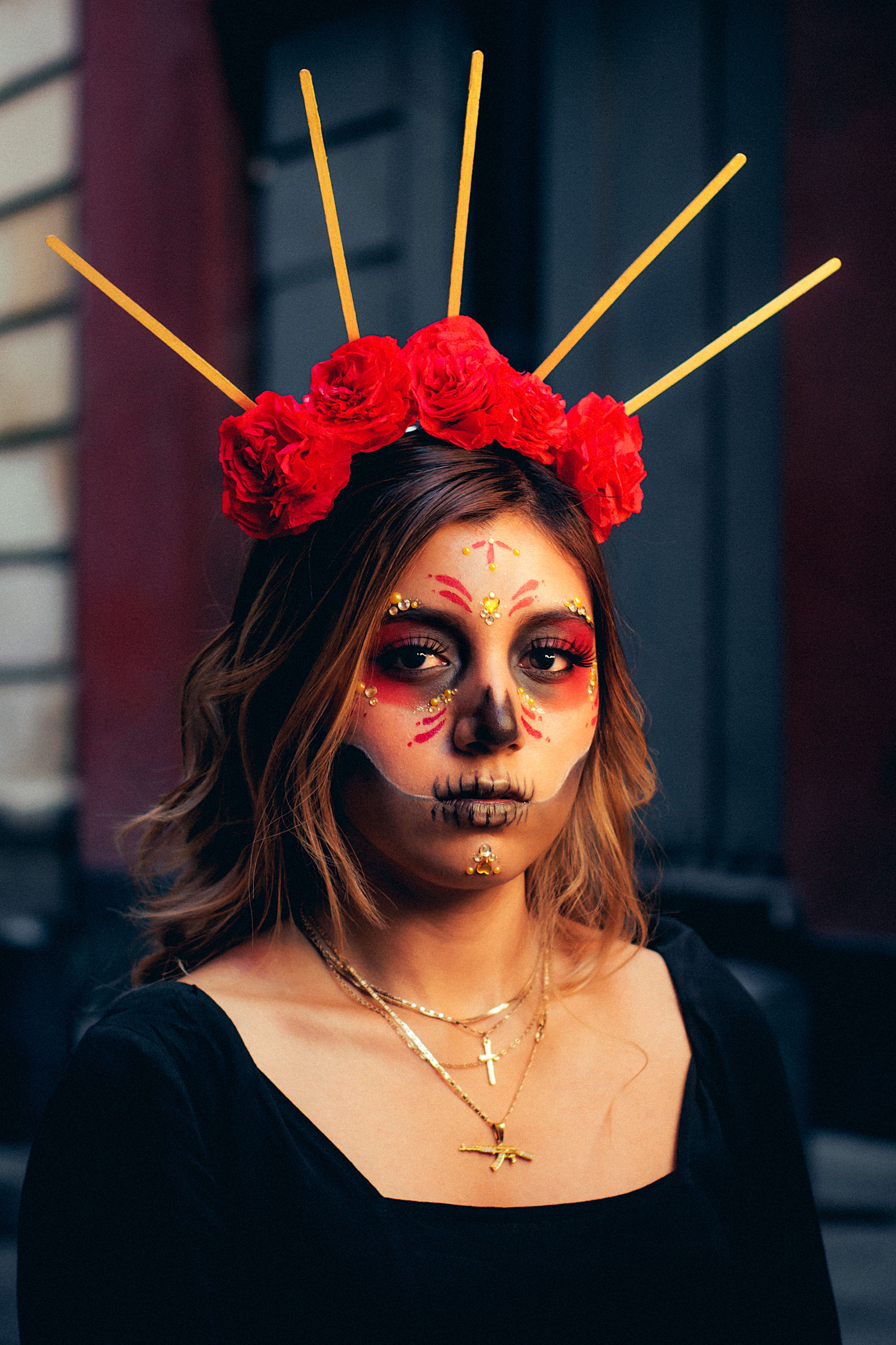 Woman with Painted Face and Roses on Hair · Free Stock Photo