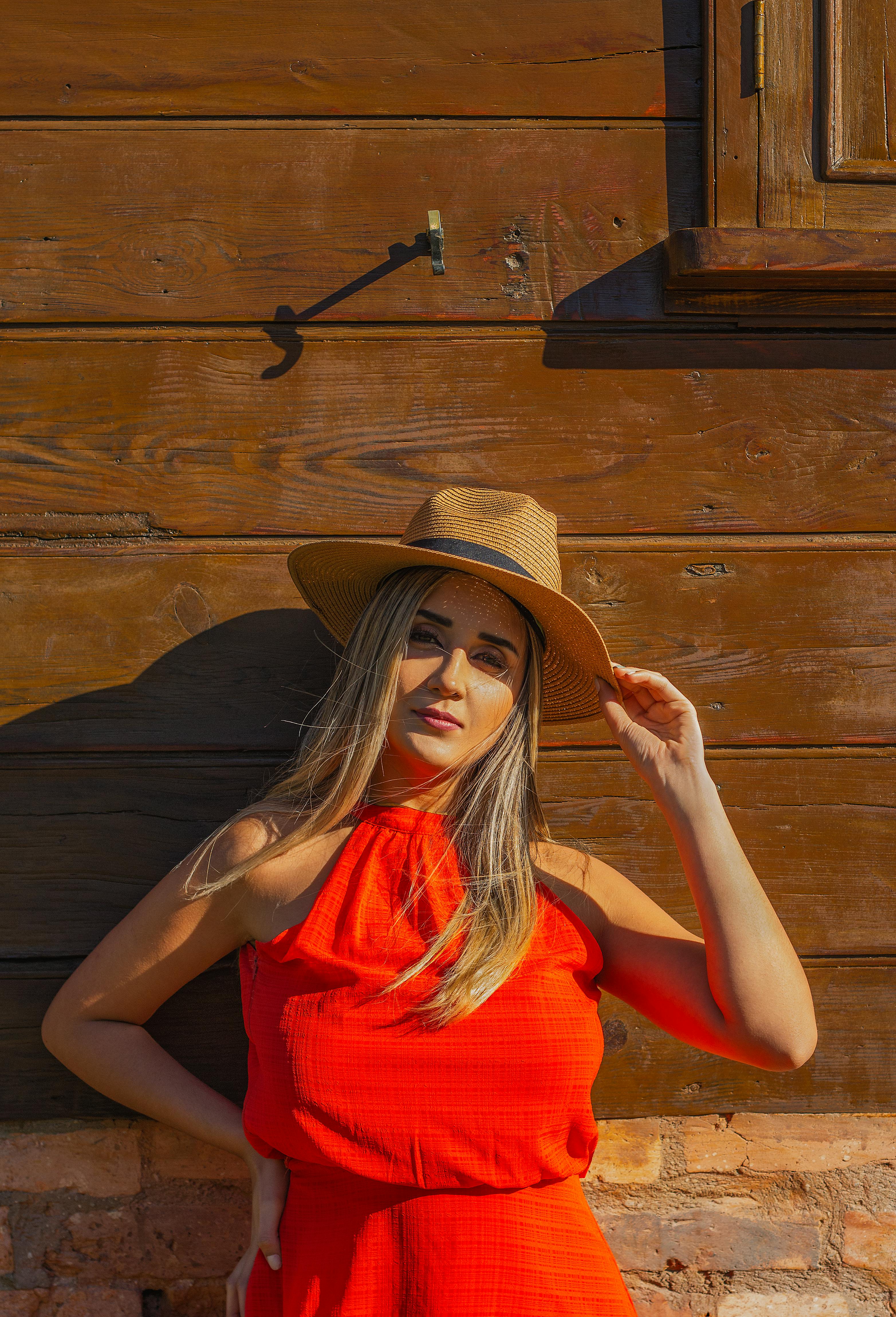 Beautiful Woman in Red Dress with Hat · Free Stock Photo