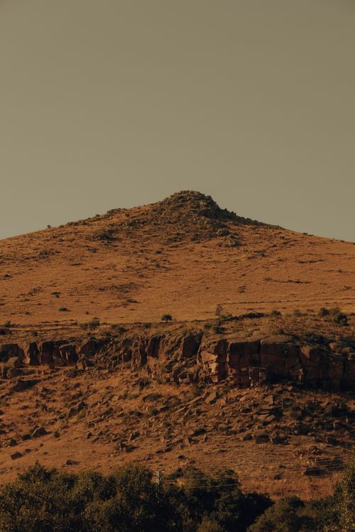 Free View of a dry, mountainous landscape in İncesu, Kayseri, Türkiye at sunset. Stock Photo
