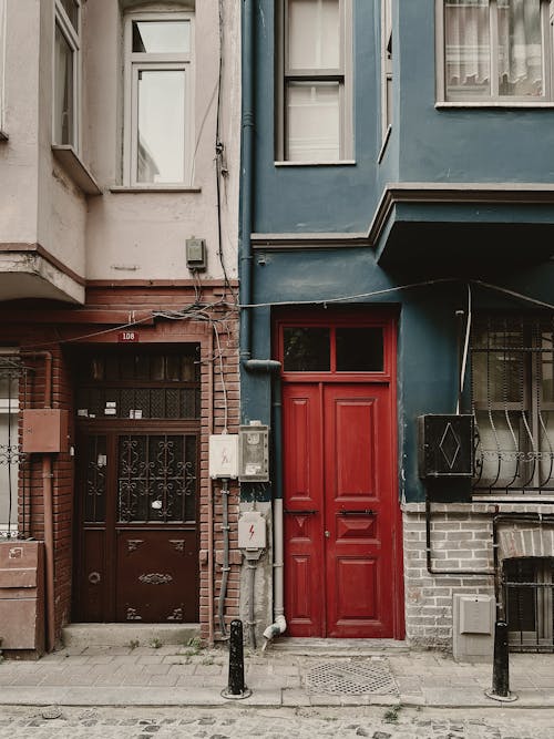 Facade of Townhouses on Balat Street in Istanbul 