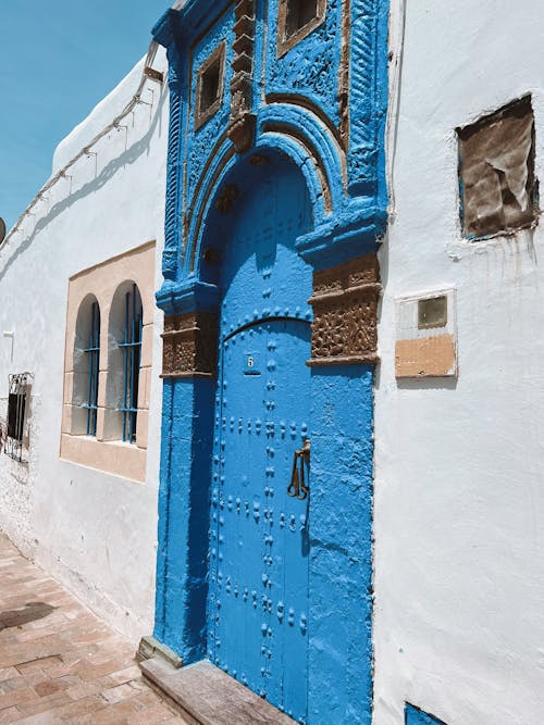 Blue Entrance Door of a Building in Morocco 