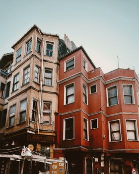 Vintage architectural facades in a quaint urban setting, showcasing character and charm.