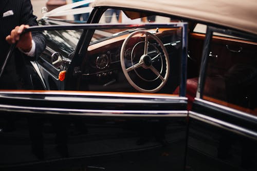 Black Classic Car Inside Well Lighted Room