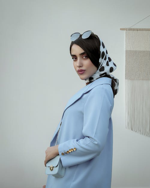 Elegant Woman in Spotted Headscarf