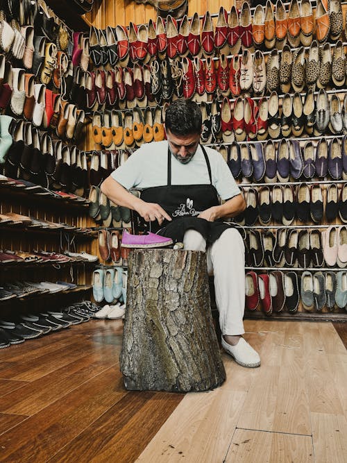 Man Making Traditional Leather Shoes 