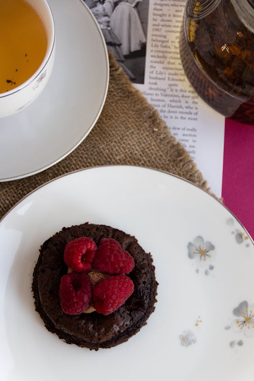 Cake with Raspberries on Plate