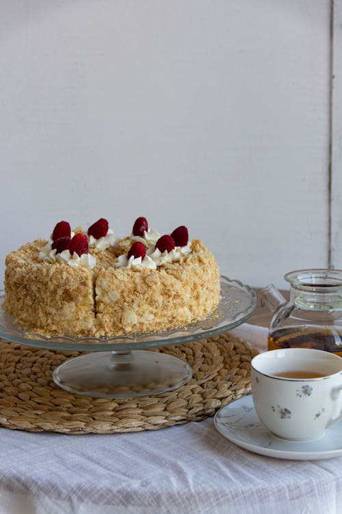 A Cake and Tea on the Table 