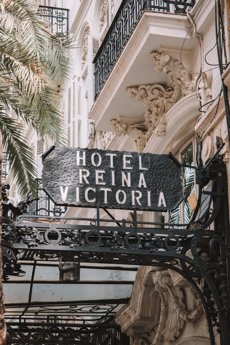 Sign And Facade Of The Hotel Reina Victoria, Valencia, Spain