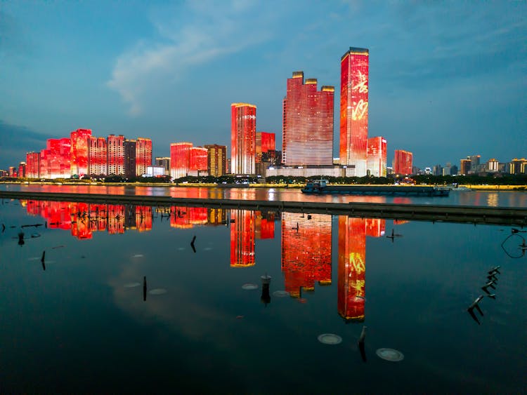 Illuminated Skyscrapers In Changsha