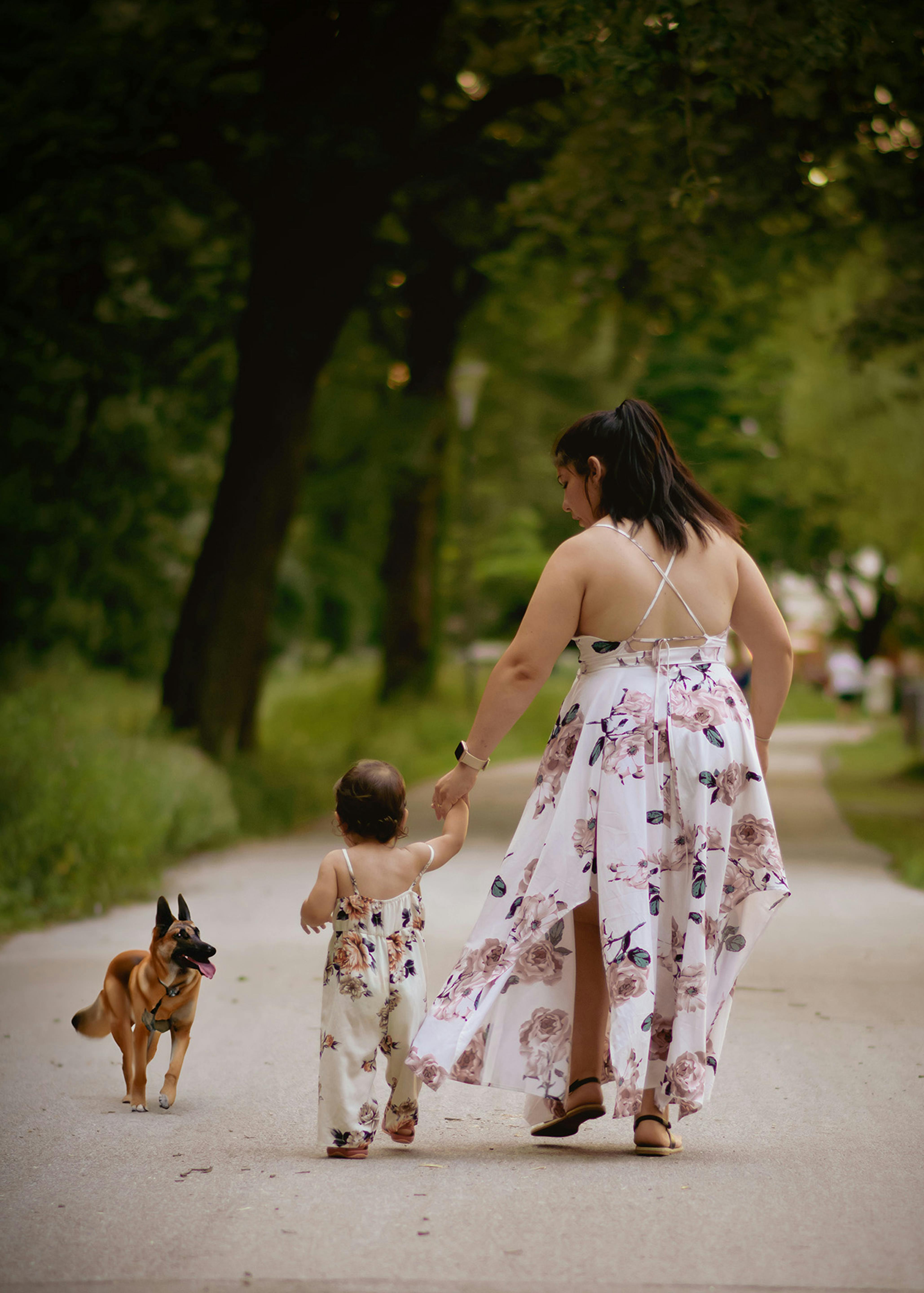 mother walks with daughter