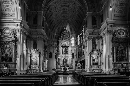 Black and White Photo of Interior of St Michaels Church in Munich, Germany