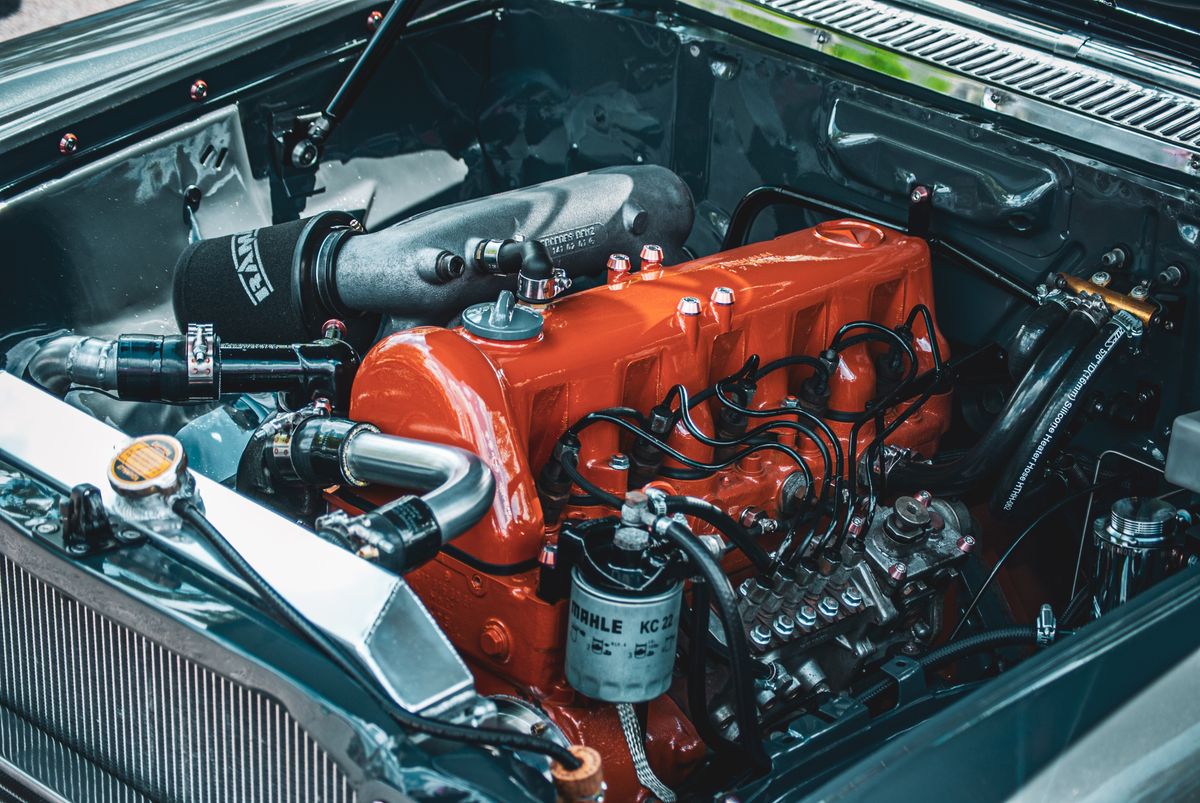 Detailed, clean car engine bay