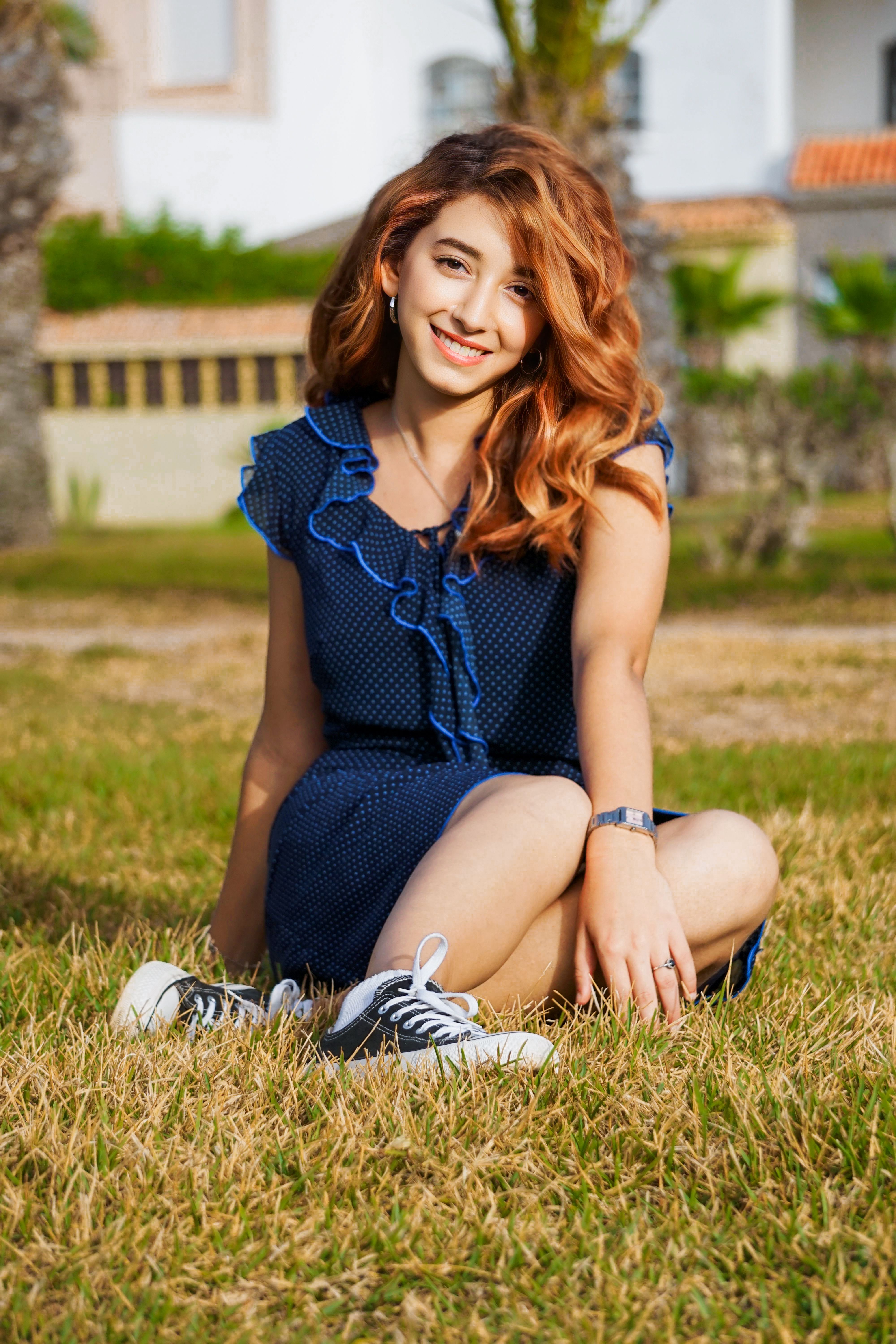 Smiling Woman in Blue Mini Dress · Free Stock Photo