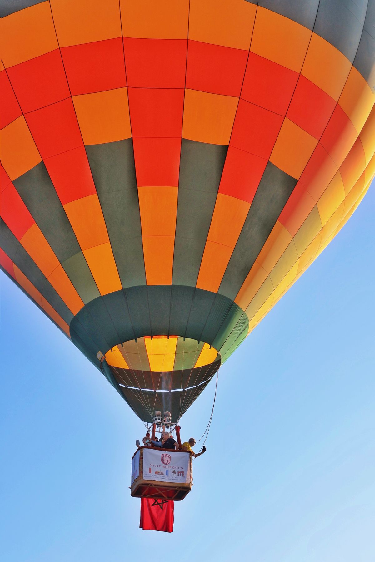 Vibrant hot air balloon in flight