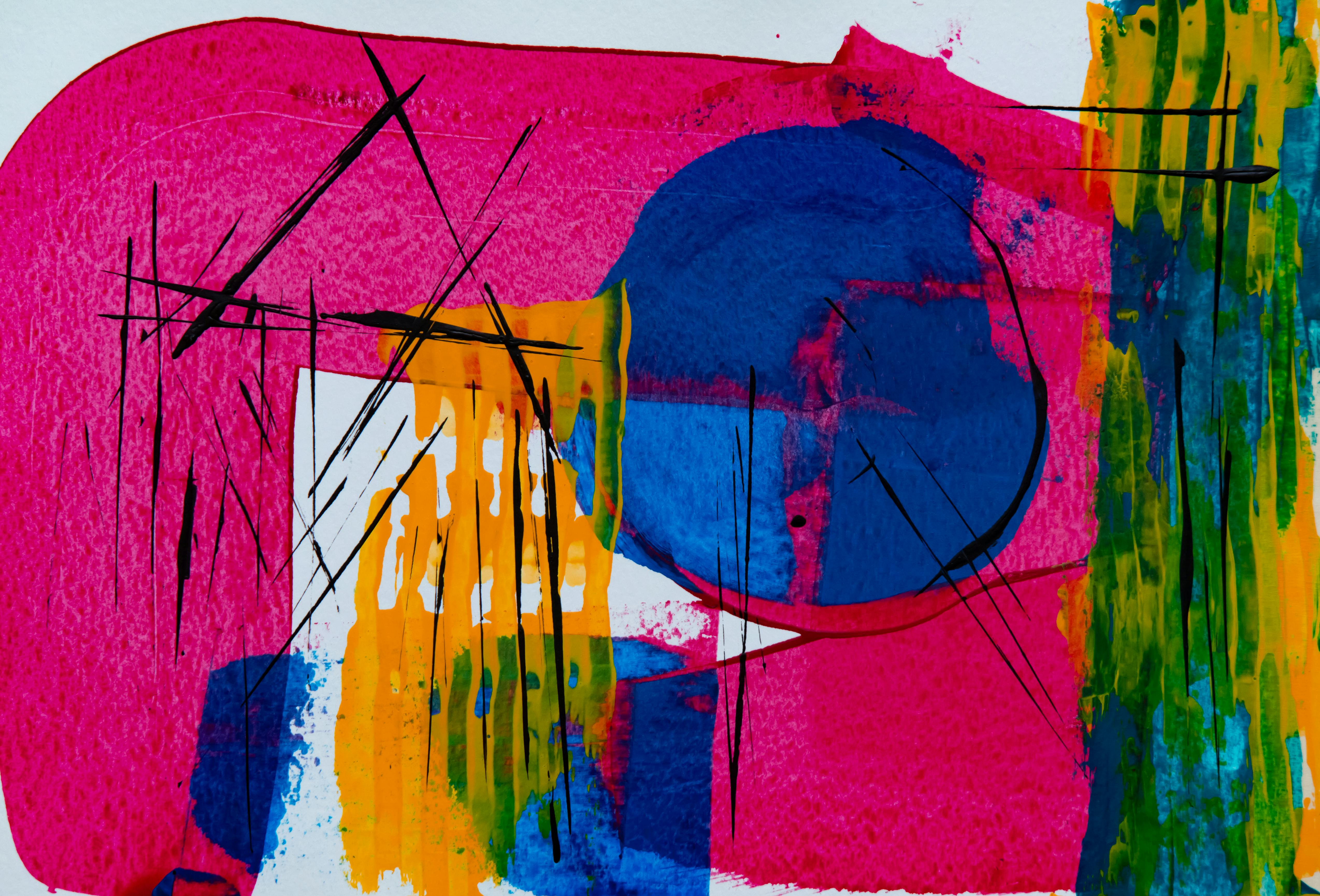 Pink Green And Blue Abstract Painting Free Stock Photo