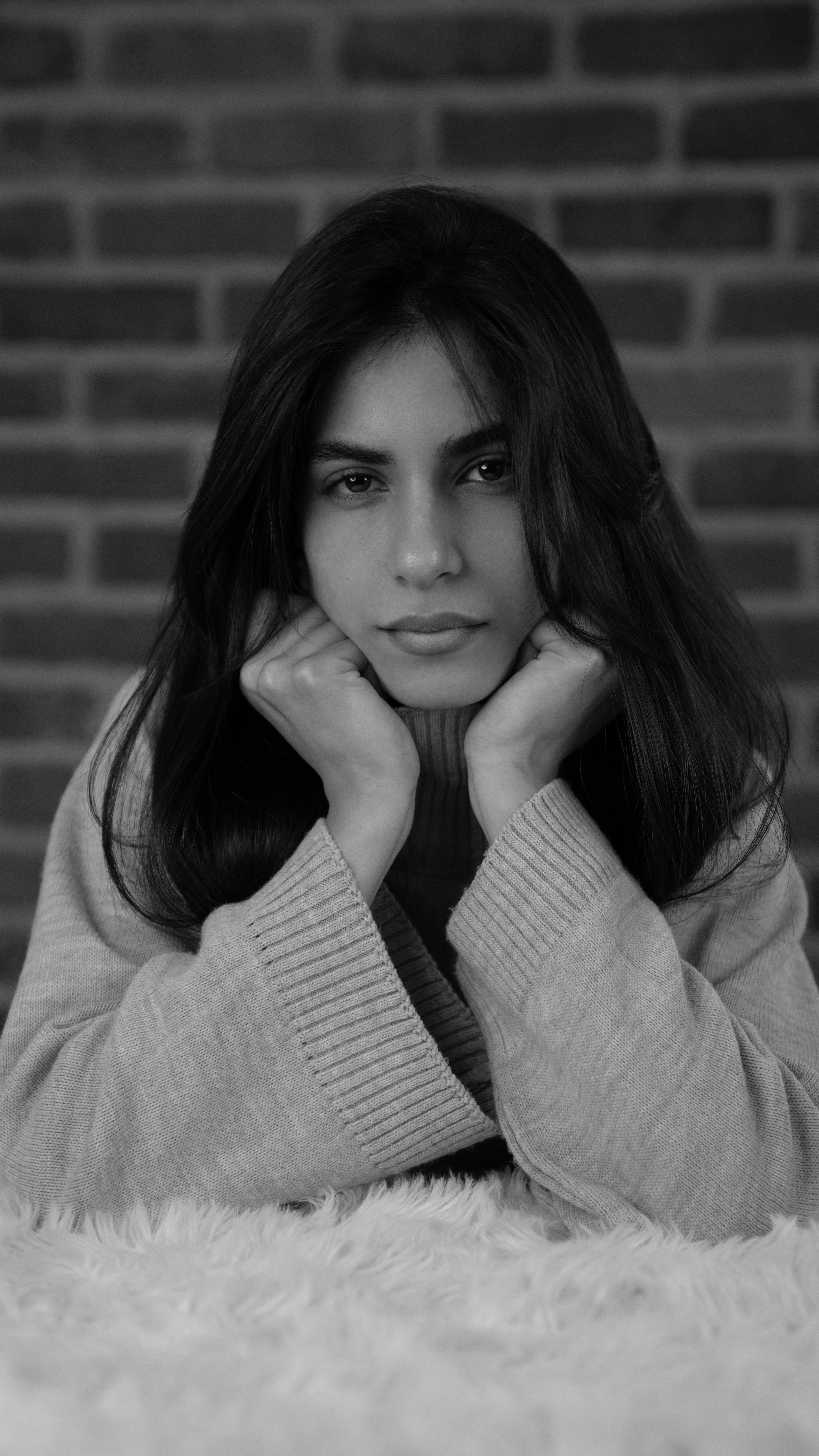 Portrait of Brunette Woman in Black and White · Free Stock Photo