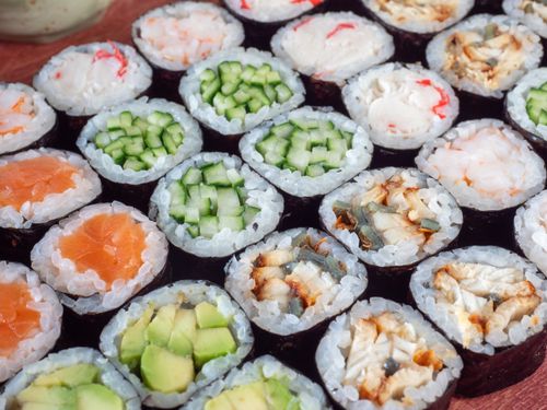 Free A vibrant close-up of assorted sushi rolls with fresh ingredients in Istanbul. Stock Photo
