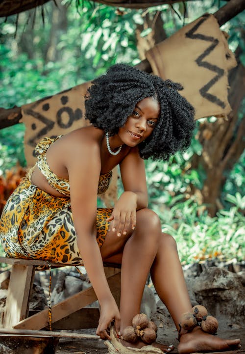 Woman in Animal Print Dress