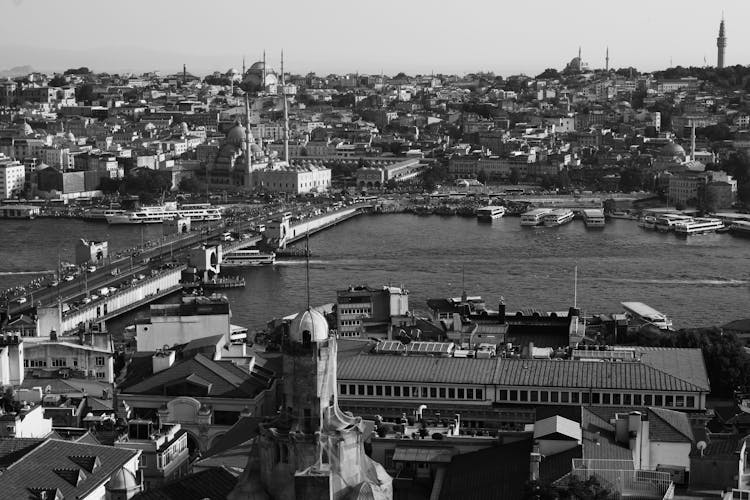 River And Bridge In Cityscape