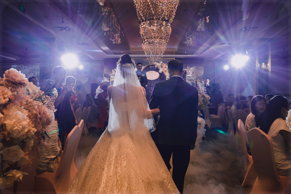 Beautiful wedding ceremony with bride and groom