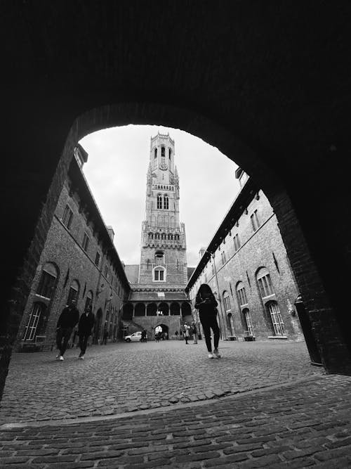 Immagine gratuita di architettura gotica, Belgio, bianco e nero