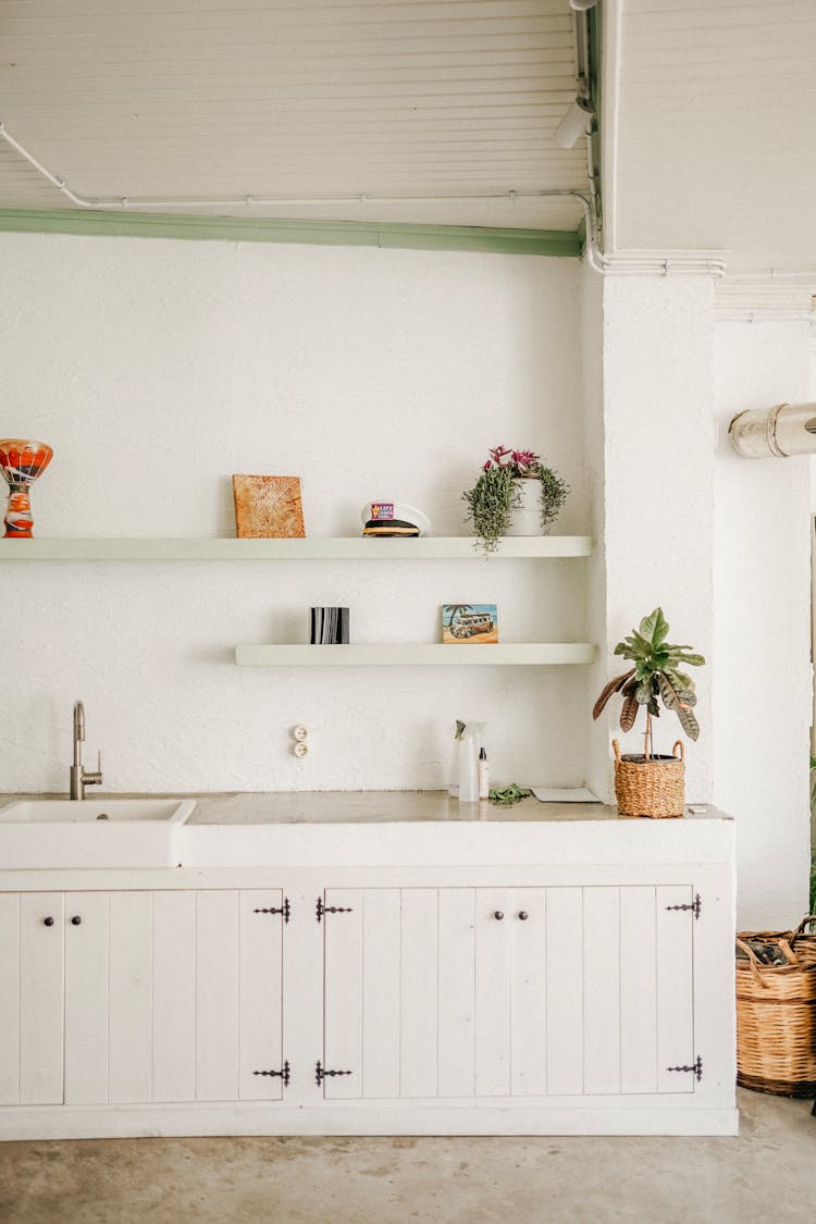 Kitchen With White Cabinets In Retro Style