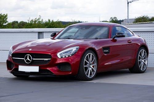 A Red Mercedes-Benz GT S on a Parking Lot 