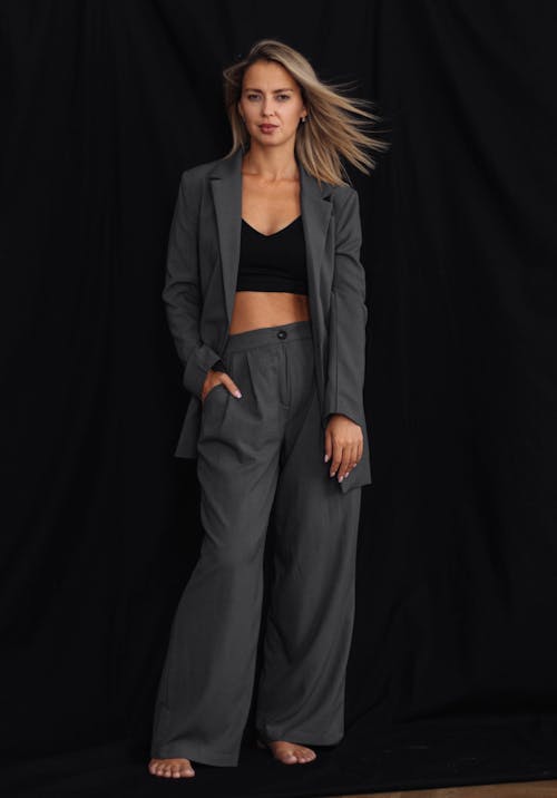 Blonde Woman in Gray Suit