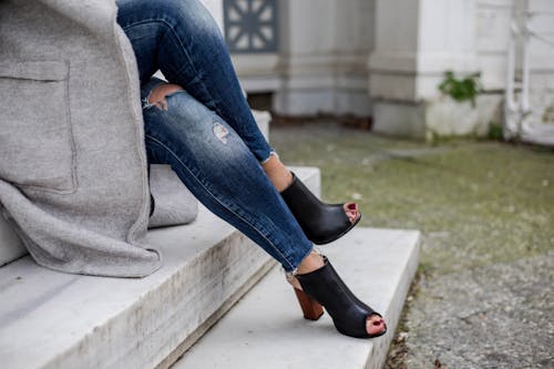 Model in Leather Slingback Peep-Toe Mules