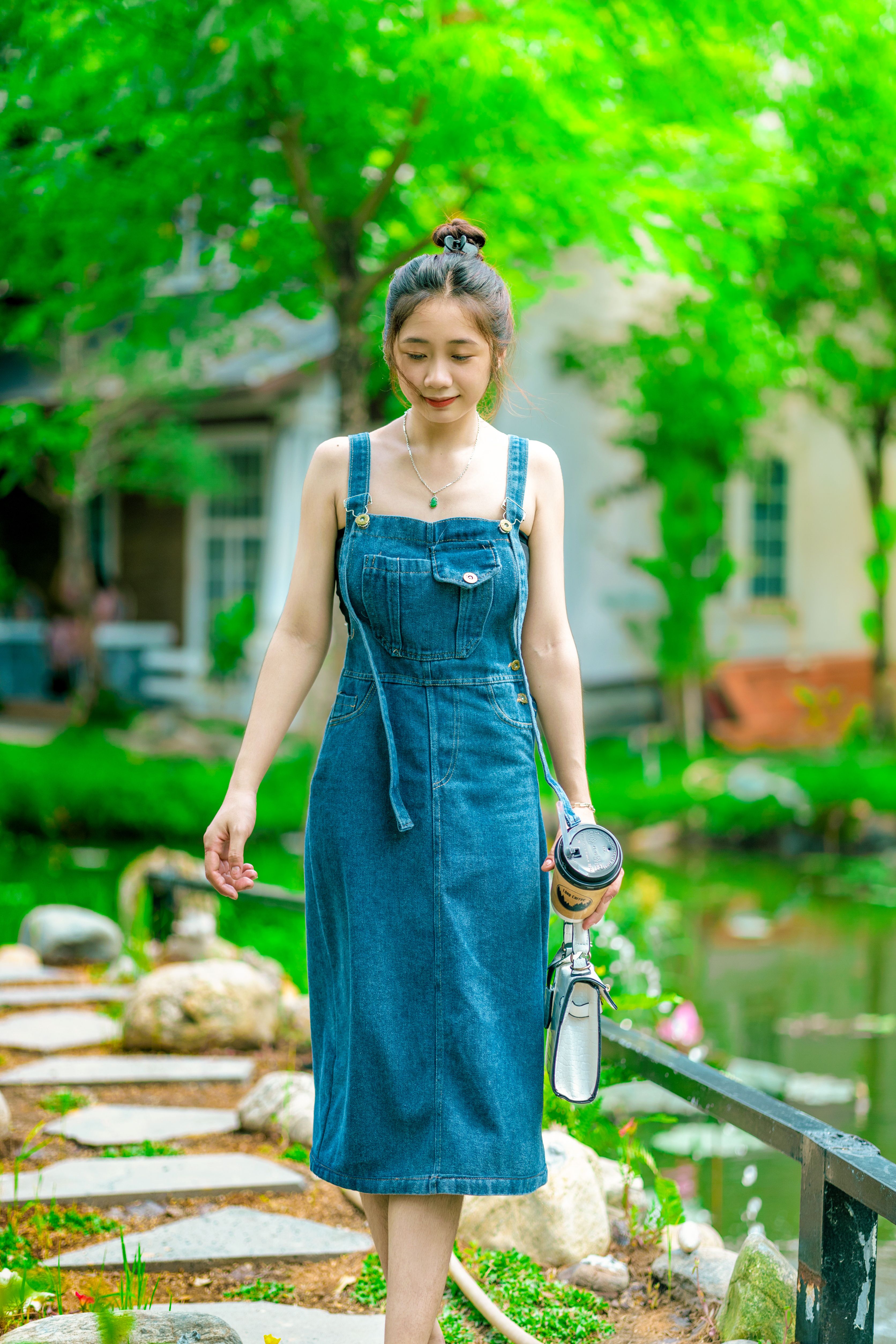 Brunette in Denim Dress Free Stock Photo Brunette in Denim Dress Free Stock Photo