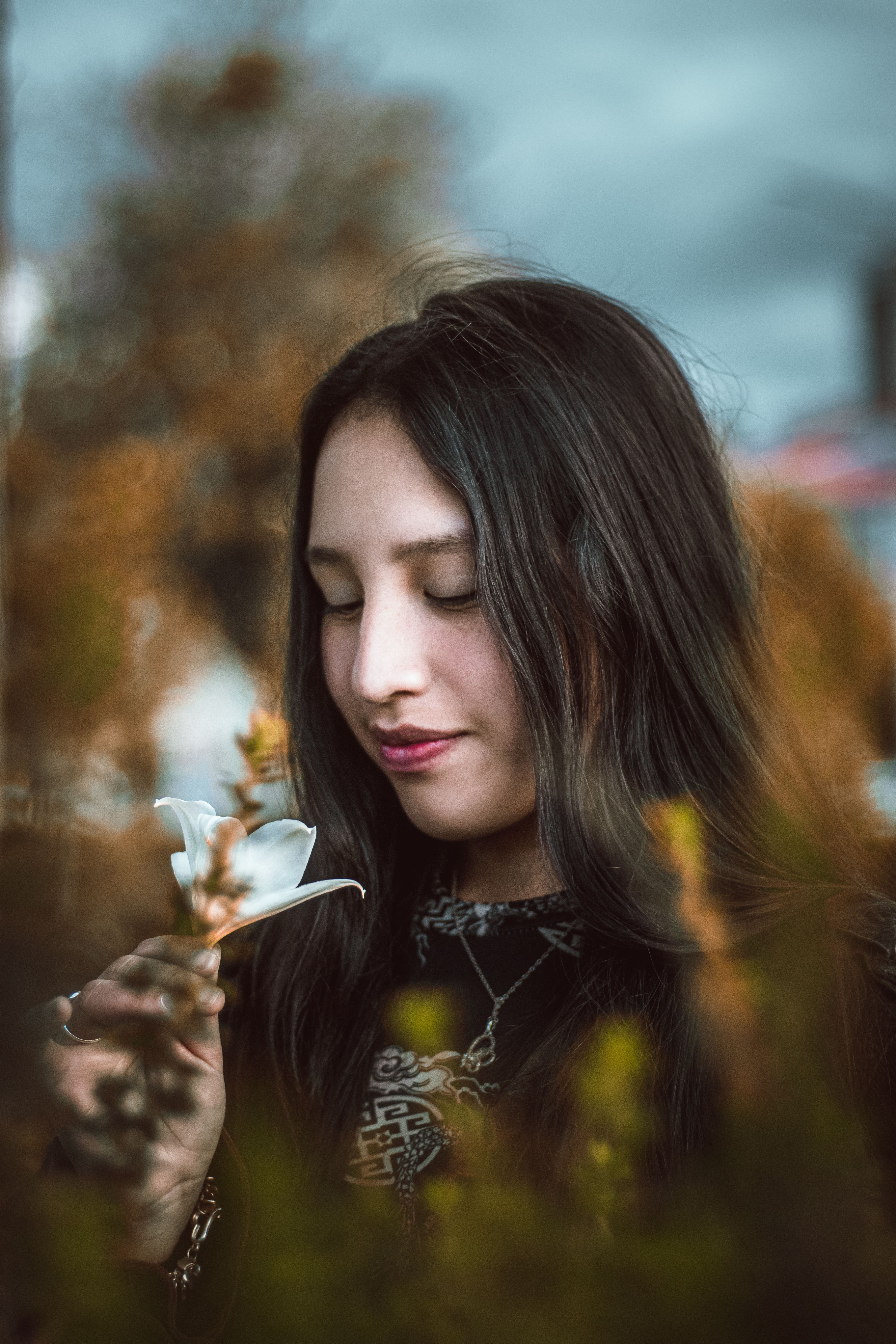 Photo of a Girl Holding a White Flower Head in Meadow · Free Stock
